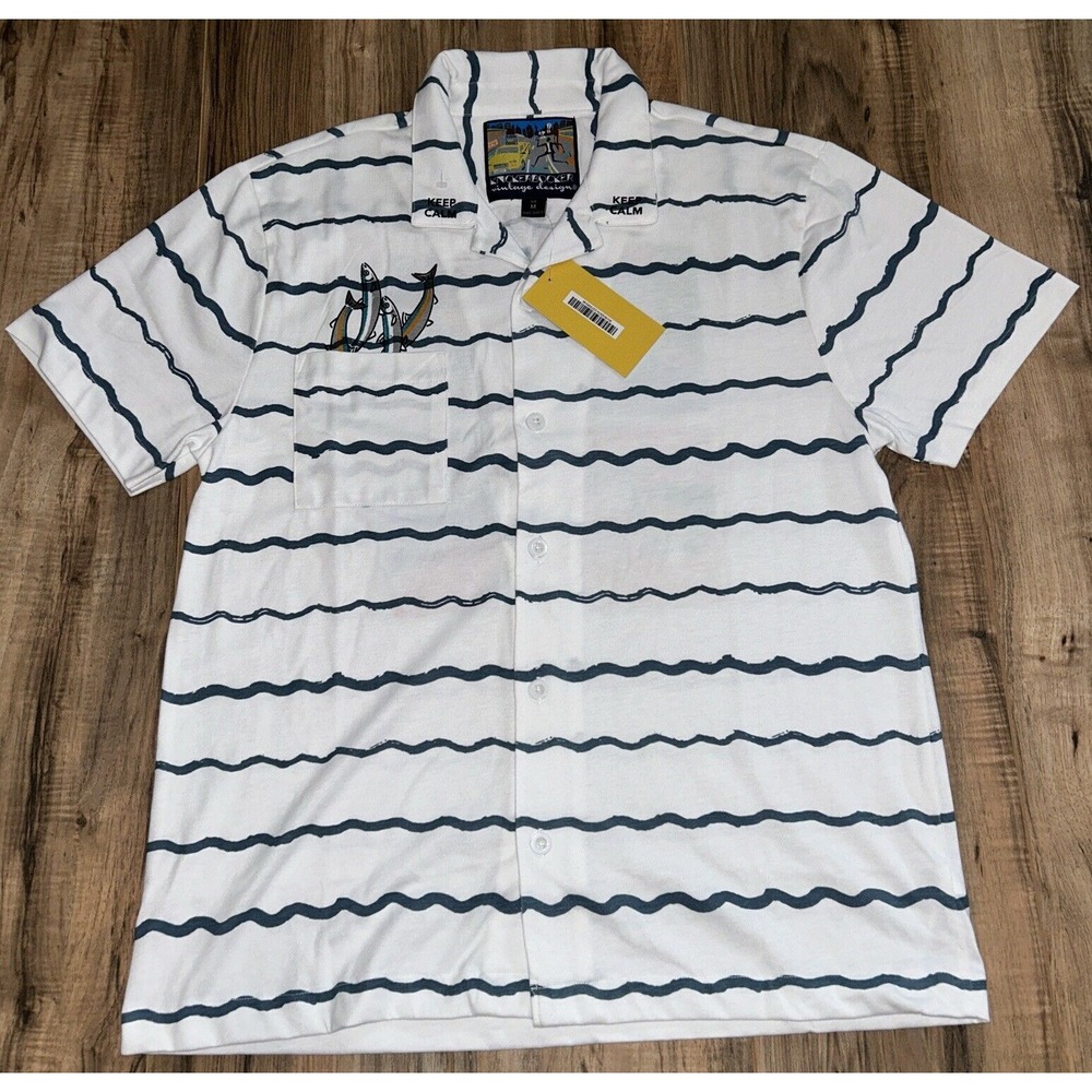 Knickerbocker Vintage Design Button Down Polo, Fishing,‎ Mens Medium